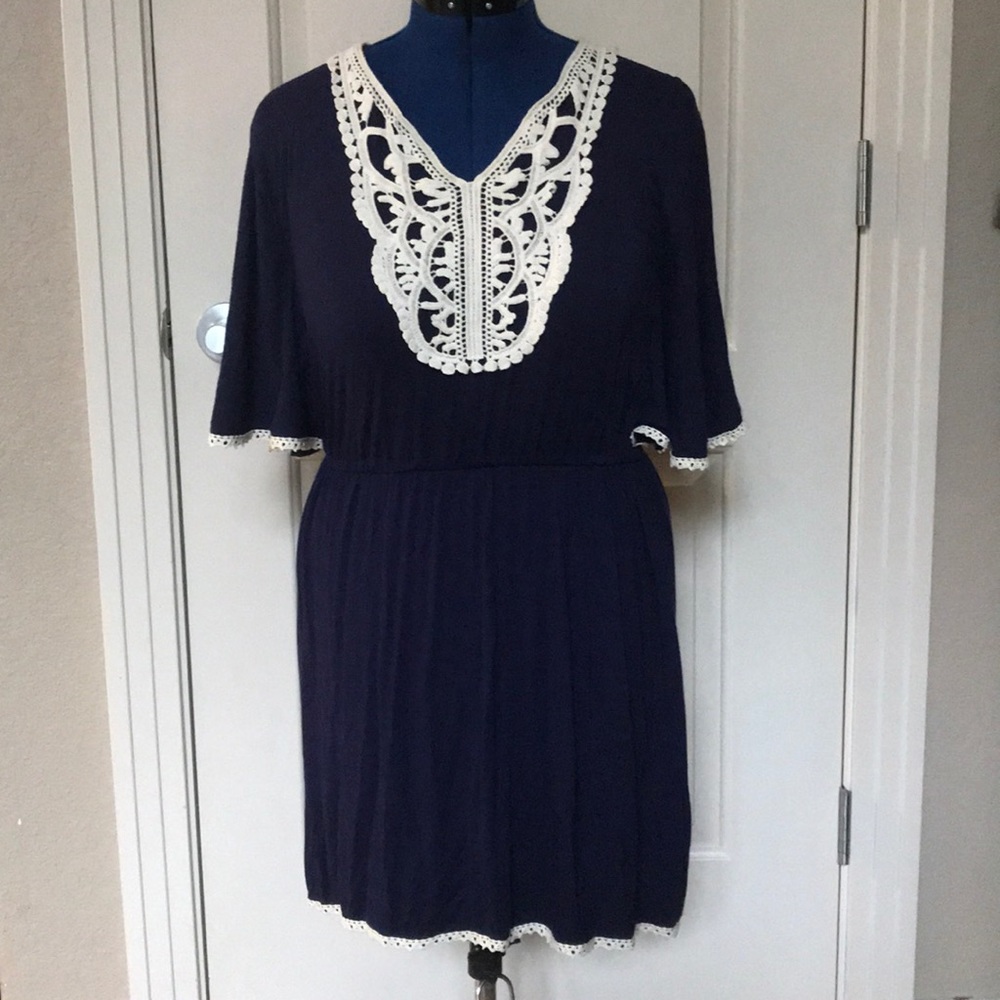 White and navy dress with lace print size small